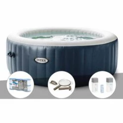 Kit Spa Gonflable Intex PureSpa Blue Navy Rond Bulles 6 Places + 6 Filtres + Kit D'entretien + Kit Traitement Brome - Bleunuit