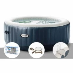 Kit Spa Gonflable Intex PureSpa Blue Navy Rond Bulles 6 Places + 6 Filtres + Kit D'entretien + Porte-verre - Bleunuit