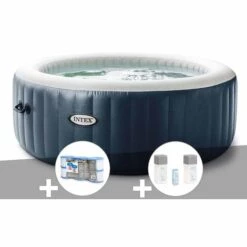 Kit Spa Gonflable Intex PureSpa Blue Navy Rond Bulles 6 Places + 6 Filtres + Kit Traitement Brome - Bleunuit