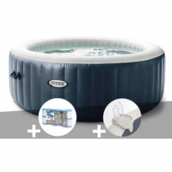 Kit Spa Gonflable Intex PureSpa Blue Navy Rond Bulles 6 Places + 6 Filtres + Porte-verre - Bleunuit