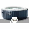 Kit Spa Gonflable Intex PureSpa Blue Navy Rond Bulles 6 Places + Kit D'entretien - Bleunuit