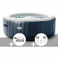 Kit Spa Gonflable Intex PureSpa Blue Navy Rond Bulles 6 Places + Kit D'entretien + Kit Traitement Brome - Bleunuit