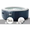 Kit Spa Gonflable Intex PureSpa Blue Navy Rond Bulles 6 Places + Kit D'entretien + Porte-verre - Bleunuit