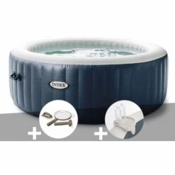 Kit Spa Gonflable Intex PureSpa Blue Navy Rond Bulles 6 Places + Kit D'entretien + Porte-verre - Bleunuit