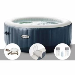 Kit Spa Gonflable Intex PureSpa Blue Navy Rond Bulles 6 Places + Kit D'entretien + Porte-verre + Kit Traitement Brome - Bleunuit