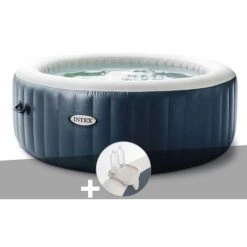 Kit Spa Gonflable Intex PureSpa Blue Navy Rond Bulles 6 Places + Porte-verre - Bleunuit