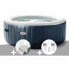 Kit Spa Gonflable Intex PureSpa Blue Navy Rond Bulles 6 Places + Porte-verre + Kit Traitement Brome - Bleunuit