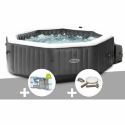 Kit Spa Gonflable Intex PureSpa Carbone Octogonal Bulles Et Jets 4 Places + 12 Filtres + Kit D'entretien - Noir