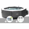Kit Spa Gonflable Intex PureSpa Carbone Octogonal Bulles Et Jets 4 Places + 12 Filtres + Kit Traitement Brome - Noir