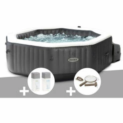 Kit Spa Gonflable Intex PureSpa Carbone Octogonal Bulles Et Jets 4 Places + Kit Traitement Brome + Kit D'entretien - Noir