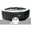 Kit Spa Gonflable Intex PureSpa Carbone Octogonal Bulles Et Jets 6 Places + Kit Traitement Brome - Noir