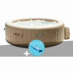 Kit Spa Gonflable Intex PureSpa Sahara Rond Bulles 4 Places + Aspirateur - Beige