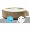 Kit Spa Gonflable Intex PureSpa Sahara Rond Bulles 4 Places + Aspirateur + Kit Traitement Brome - Beige