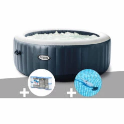 Kit Spa Gonflable Intex PureSpa Blue Navy Rond Bulles 4 Places + 6 Filtres + Aspirateur - Bleunuit