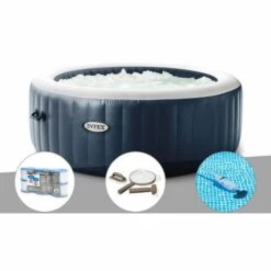 Kit Spa Gonflable Intex PureSpa Blue Navy Rond Bulles 4 Places + 6 Filtres + Kit D'entretien + Aspirateur - Bleunuit