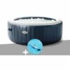 Kit Spa Gonflable Intex PureSpa Blue Navy Rond Bulles 4 Places + Aspirateur - Bleunuit