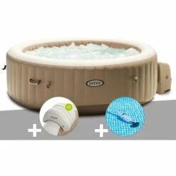 Kit Spa Gonflable Intex PureSpa Sahara Rond Bulles 6 Places + 2 Appuie-têtes + Aspirateur - Beige