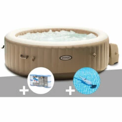 Kit Spa Gonflable Intex PureSpa Sahara Rond Bulles 6 Places + 6 Filtres + Aspirateur - Beige