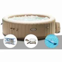 Kit Spa Gonflable Intex PureSpa Sahara Rond Bulles 6 Places + 6 Filtres + Kit D'entretien + Aspirateur - Beige