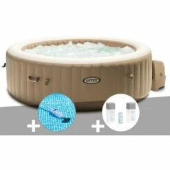 Kit Spa Gonflable Intex PureSpa Sahara Rond Bulles 6 Places + Aspirateur + Kit Traitement Brome - Beige