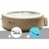 Kit Spa Gonflable Intex PureSpa Sahara Rond Bulles 6 Places + Kit D'entretien + Aspirateur - Beige