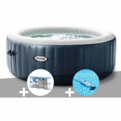 Kit Spa Gonflable Intex PureSpa Blue Navy Rond Bulles 6 Places + 6 Filtres + Aspirateur - Bleunuit