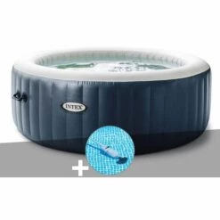 Kit Spa Gonflable Intex PureSpa Blue Navy Rond Bulles 6 Places + Aspirateur - Bleunuit