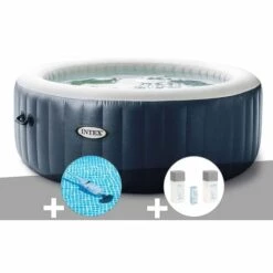 Kit Spa Gonflable Intex PureSpa Blue Navy Rond Bulles 6 Places + Aspirateur + Kit Traitement Brome - Bleunuit