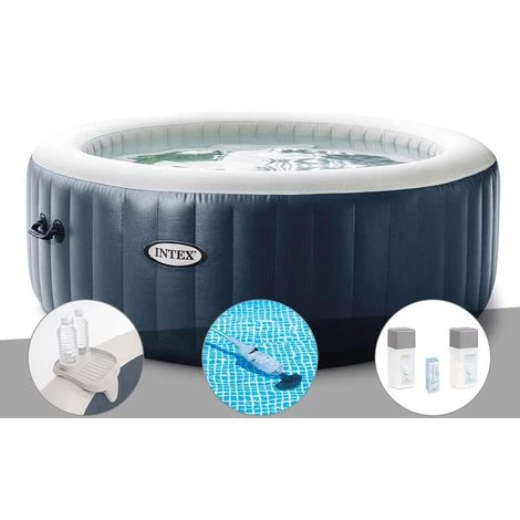 Kit Spa Gonflable Intex PureSpa Blue Navy Rond Bulles 6 Places + Porte-verre + Aspirateur + Kit Traitement Brome - Bleunuit