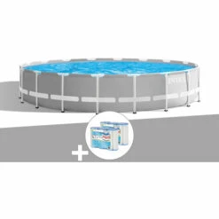 Kit Piscine Tubulaire Intex Prism Frame Ronde 5,49 X 1,22 M + 6 Cartouches De Filtration - Gris