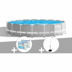 Kit Piscine Tubulaire Intex Prism Frame Ronde 5,49 X 1,22 M + 6 Cartouches De Filtration + Douche Solaire - Gris