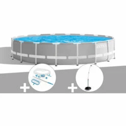 Kit Piscine Tubulaire Intex Prism Frame Ronde 5,49 X 1,22 M + Kit D'entretien + Douche Solaire - Gris