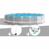 Kit Piscine Tubulaire Intex Prism Frame Ronde 5,49 X 1,22 M + Douche Solaire + Kit De Traitement Au Chlore - Gris