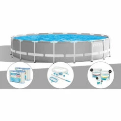 Kit Piscine Tubulaire Intex Prism Frame Ronde 5,49 X 1,22 M + 6 Cartouches De Filtration + Kit D'entretien + Kit De Traitement Au Chlore - Gris