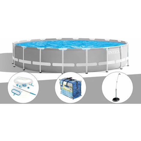 Kit Piscine Tubulaire Intex Prism Frame Ronde 5,49 X 1,22 M + Kit D'entretien + Bâche à Bulles + Douche Solaire - Gris