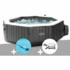 Kit Spa Gonflable Intex PureSpa Carbone Octogonal Bulles Et Jets 4 Places + Aspirateur + Kit D'entretien - Noir