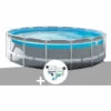 Kit Piscine Tubulaire Intex Prism Frame Clear Window Ronde 4,88 X 1,22 M + Kit De Traitement Au Chlore - Gris