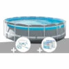 Kit Piscine Tubulaire Intex Prism Frame Clear Window Ronde 4,88 X 1,22 M + Kit D'entretien + 6 Cartouches De Filtration - Gris