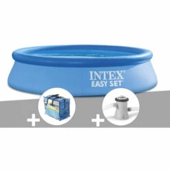 Kit Piscine Autoportée Intex Easy Set 2,44 X 0,61 M + Bâche à Bulles + Épurateur à Cartouche - Bleu