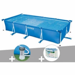 Kit Piscine Tubulaire Rectangulaire Intex 4,50 X 2,20 X 0,84 M + Filtration à Cartouche + 6 Cartouches De Filtration