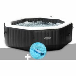 Kit Spa Gonflable Intex PureSpa Carbone Octogonal Bulles Et Jets 6 Places + Aspirateur - Noir