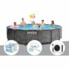 Kit Piscine Tubulaire Intex Baltik Ronde 4,57 X 1,22 M + 6 Cartouches De Filtration + Kit D'entretien + Pompe à Chaleur - Gris