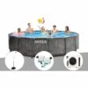 Kit Piscine Tubulaire Intex Baltik Ronde 4,57 X 1,22 M + Douche Solaire + Kit De Traitement Au Chlore + Pompe à Chaleur - Gris