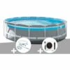 Kit Piscine Tubulaire Intex Prism Frame Clear Window Ronde 4,88 X 1,22 M + Kit D'entretien + Pompe à Chaleur - Gris