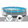 Kit Piscine Tubulaire Intex Prism Frame Clear Window Ronde 4,88 X 1,22 M + Kit De Traitement Au Chlore + Pompe à Chaleur - Gris