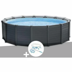 Kit Piscine Tubulaire Intex Graphite Ronde 4,78 X 1,24 M + Kit D'entretien - Gris