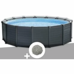 Kit Piscine Tubulaire Intex Graphite Ronde 4,78 X 1,24 M + 10 Kg De Zéolite - Gris