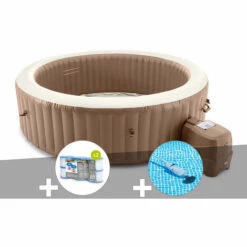 Kit Spa Gonflable Intex PureSpa Sahara Rond Bulles 8 Places + 12 Filtres + Aspirateur - Beige