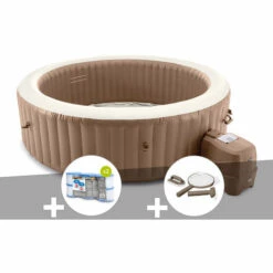 Kit Spa Gonflable Intex PureSpa Sahara Rond Bulles 8 Places + 12 Filtres + Kit D'entretien - Beige
