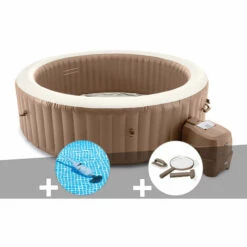 Kit Spa Gonflable Intex PureSpa Sahara Rond Bulles 8 Places + Aspirateur + Kit D'entretien - Beige